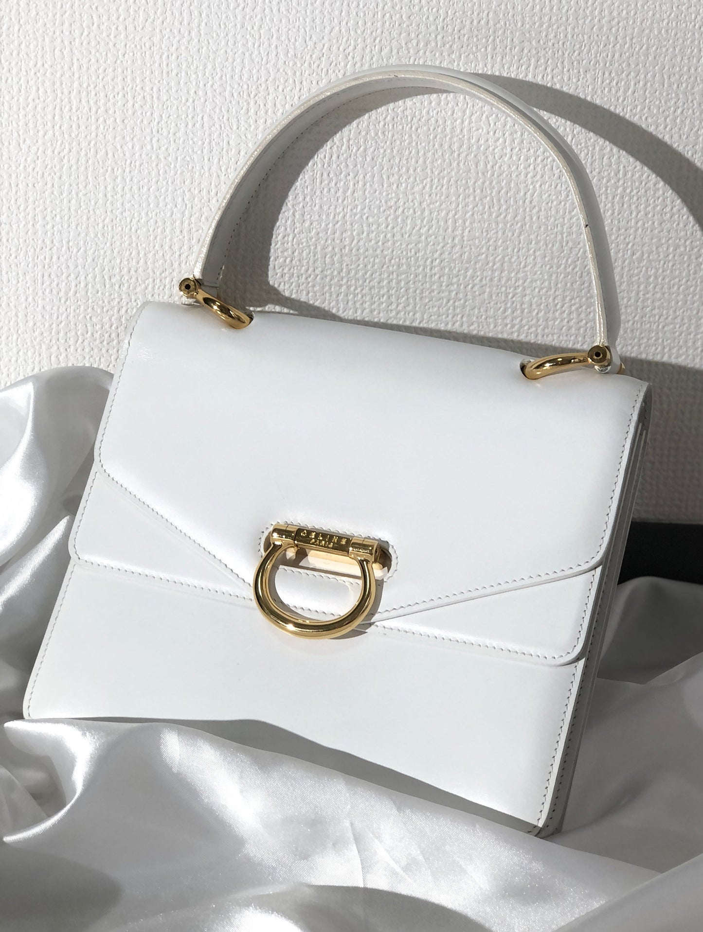 CELINE Horse bit Double Flap Leather Handbag White mxrdau