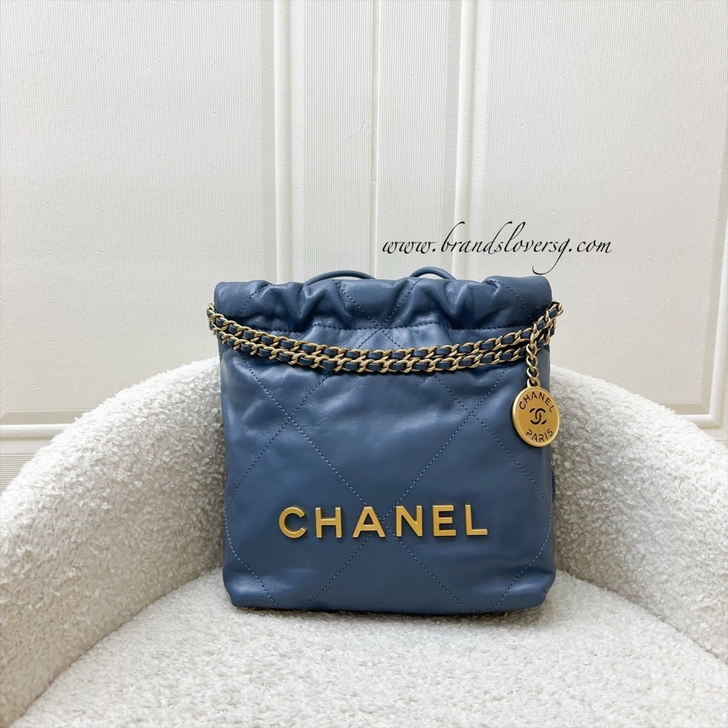 Chanel 22 Mini Hobo Bag in Blue Calfskin and AGHW