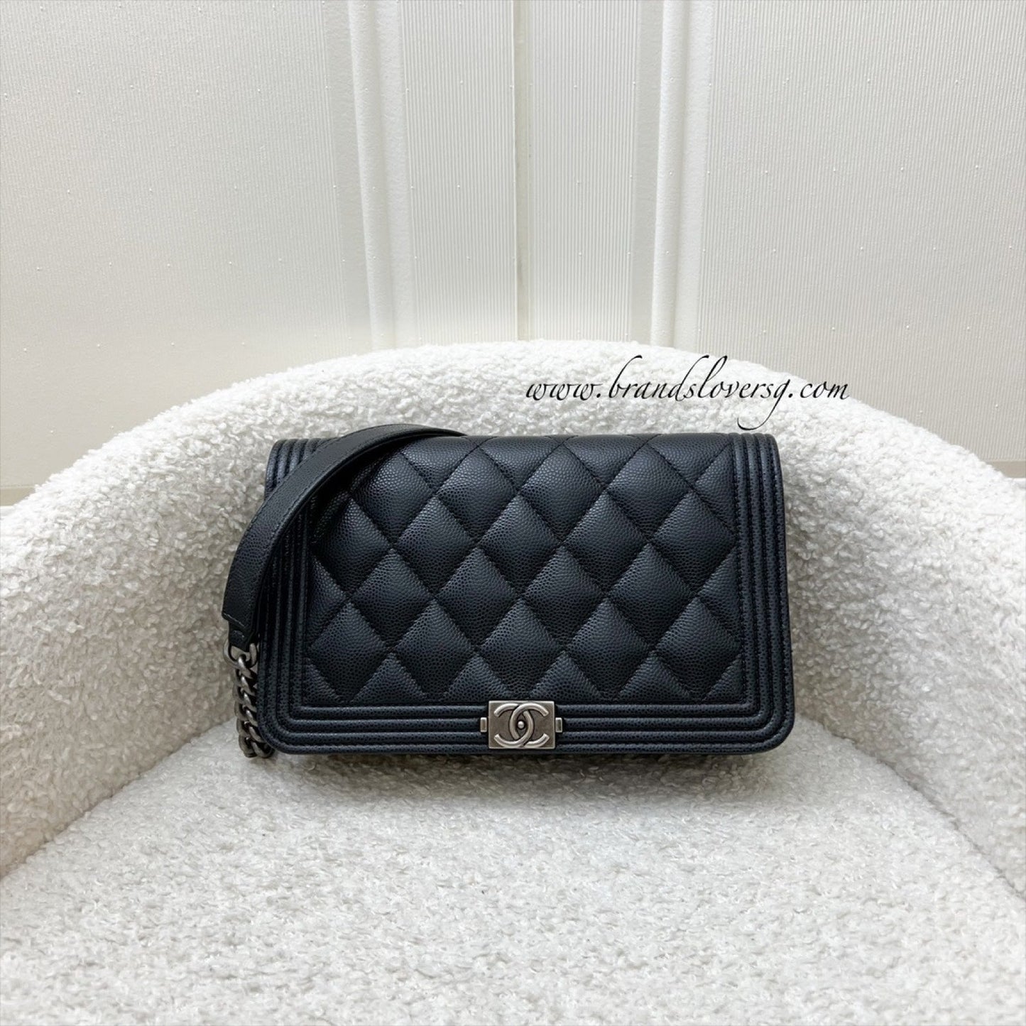 Chanel Boy Wallet on Chain WOC in Black Caviar and RHW Crossbody