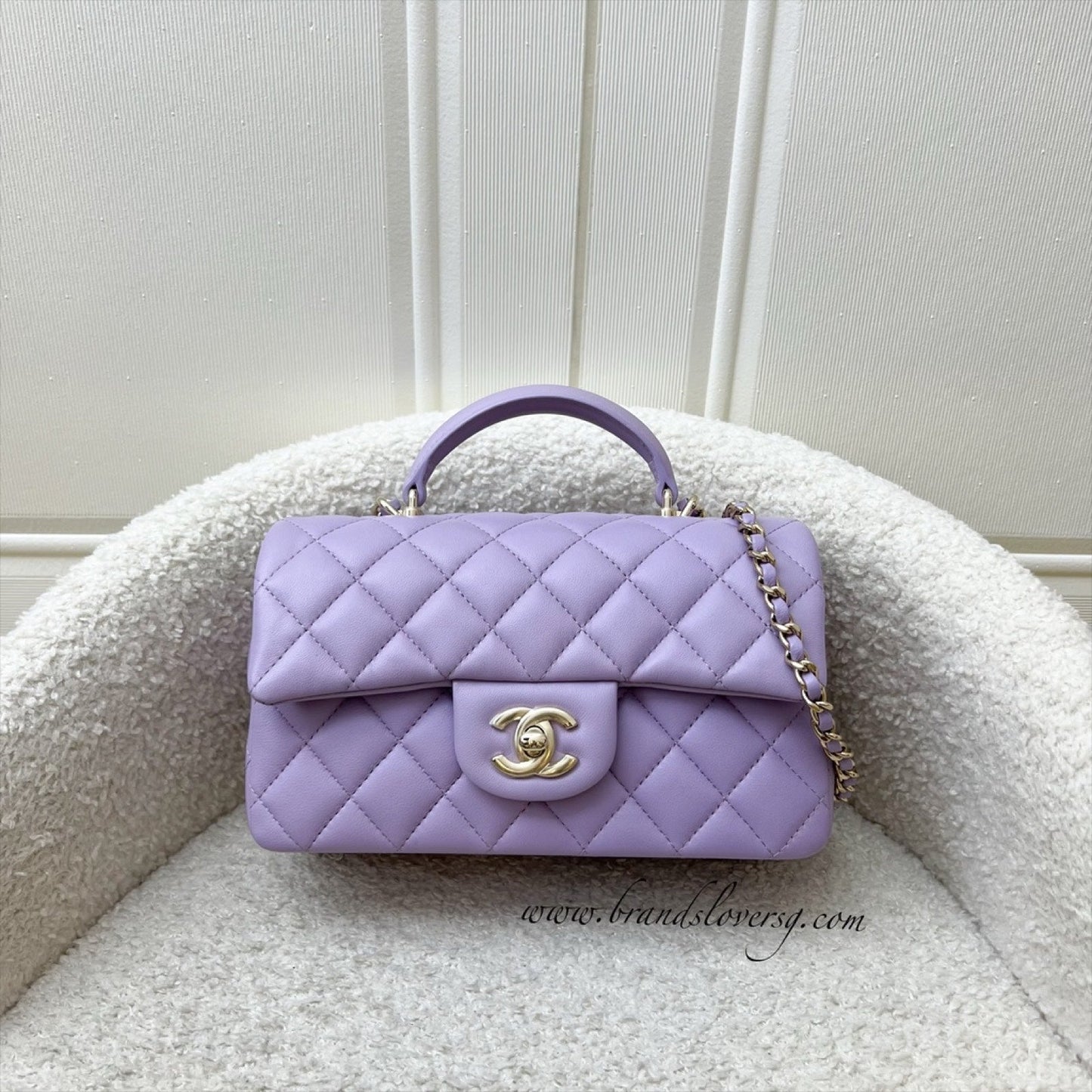 Chanel Top Handle Mini Rectangle Flap in 24P Lilac Lambskin LGHW (Model: AS2431) Handbag