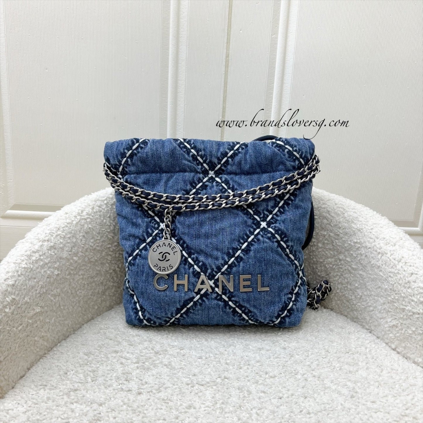 Chanel 22 Mini Hobo Bag in 24P Fabric and SHW (Model: AS3980)