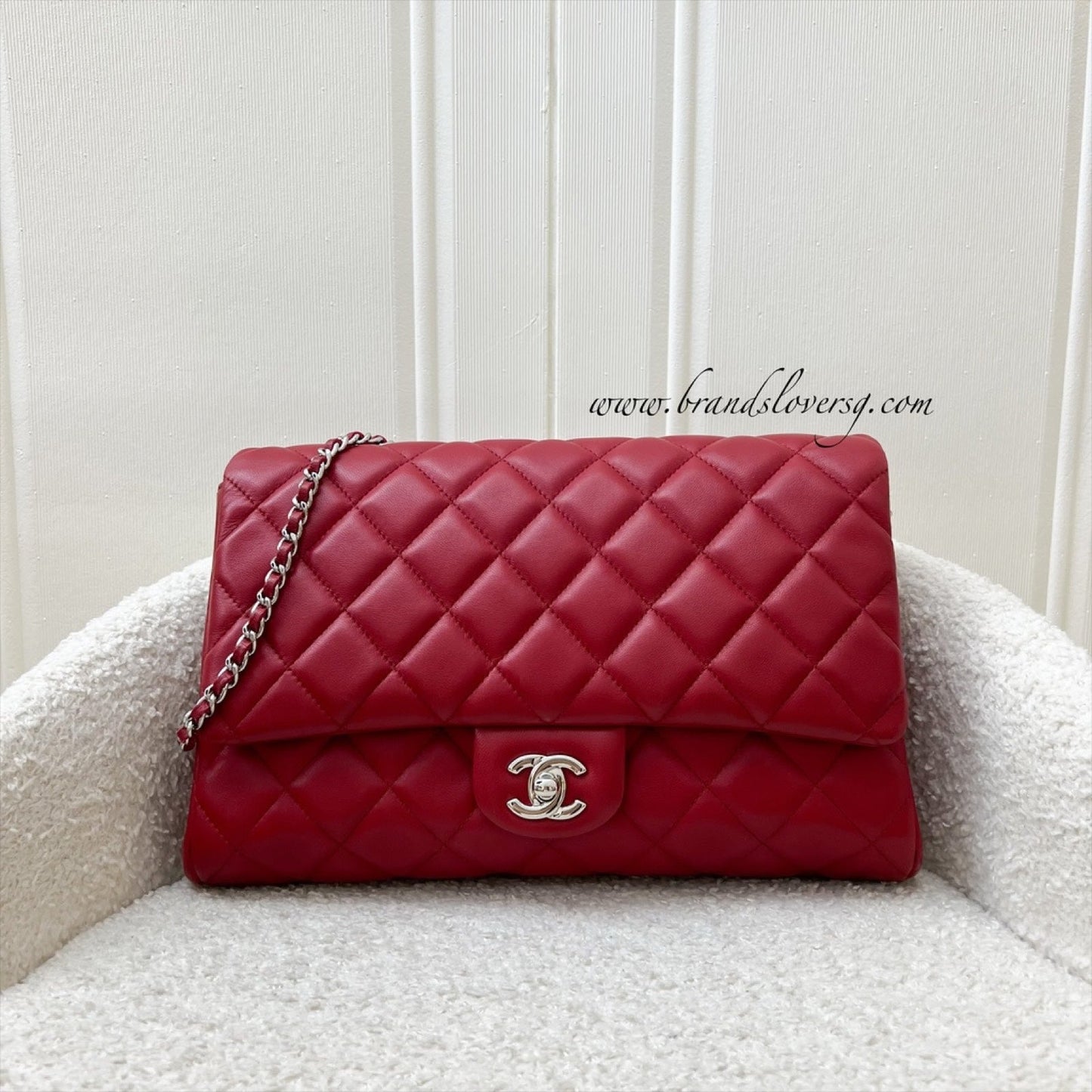 Chanel Classic Timeless Clutch with Chain in Red Lambskin and SHW (Model: A65051)