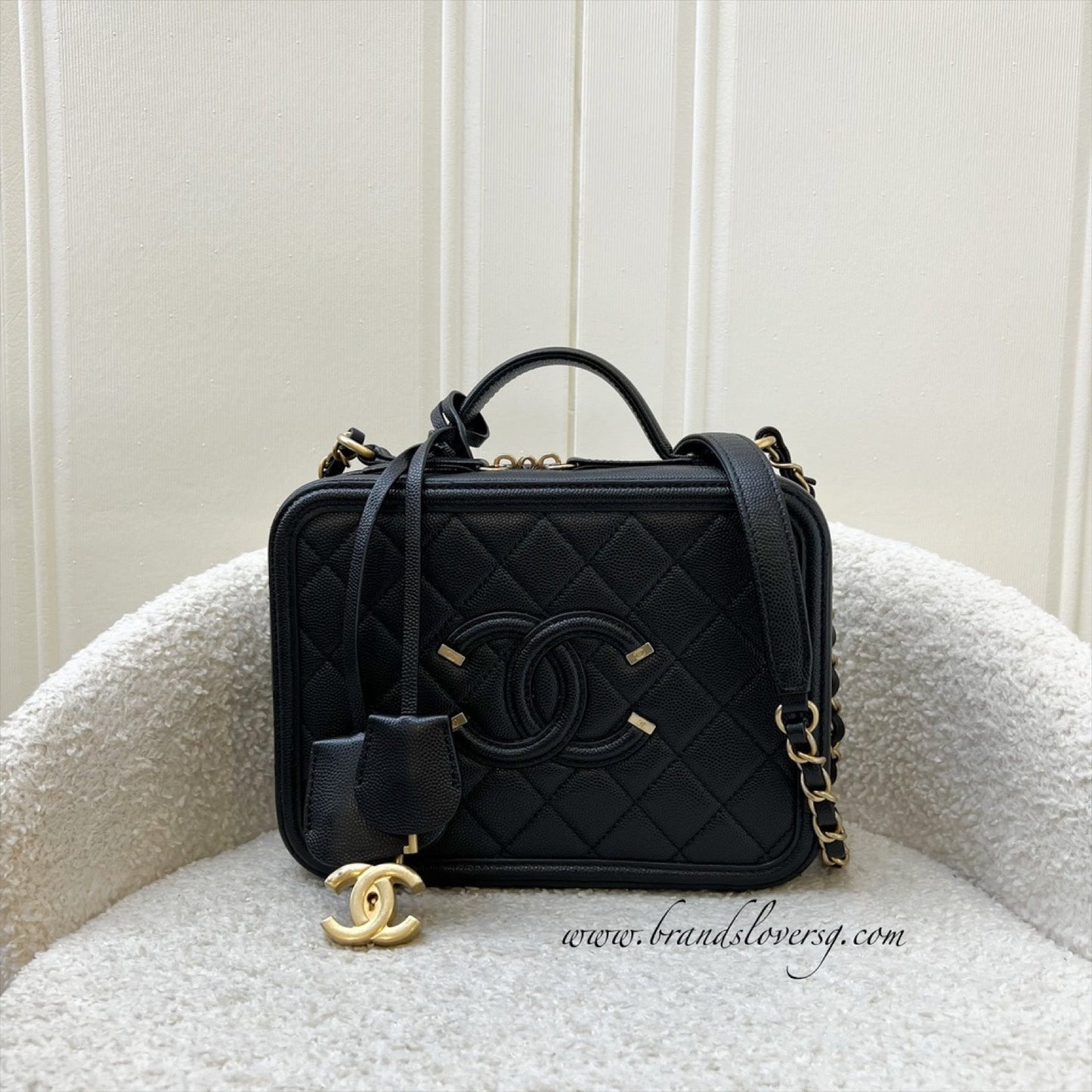 Chanel Medium Filigree Vanity Bag in Black Caviar, Black Trim and AGHW (Model: A93343)