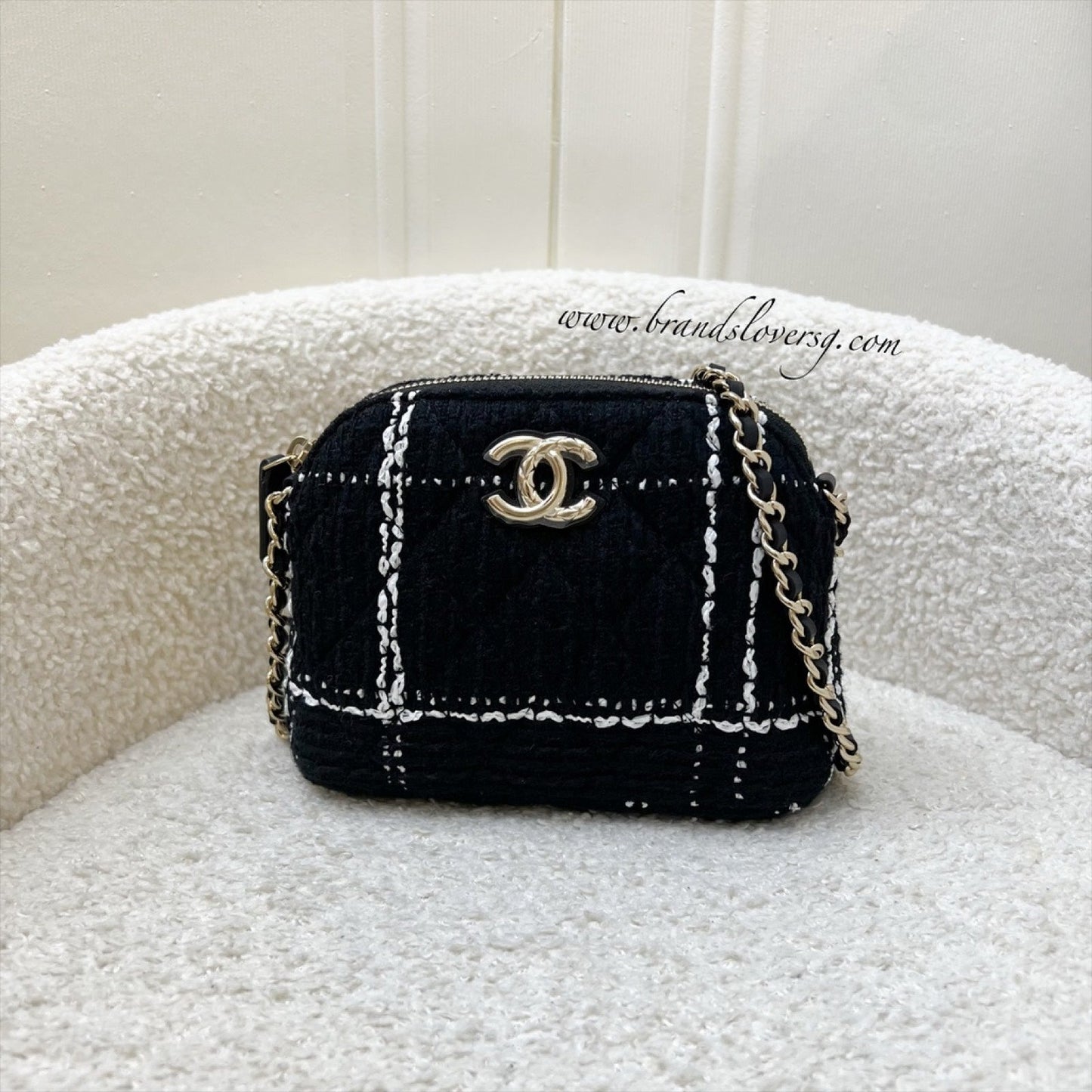 Chanel 24K VIP Gift Mini Bag in Black and White Tweed and LGHW
