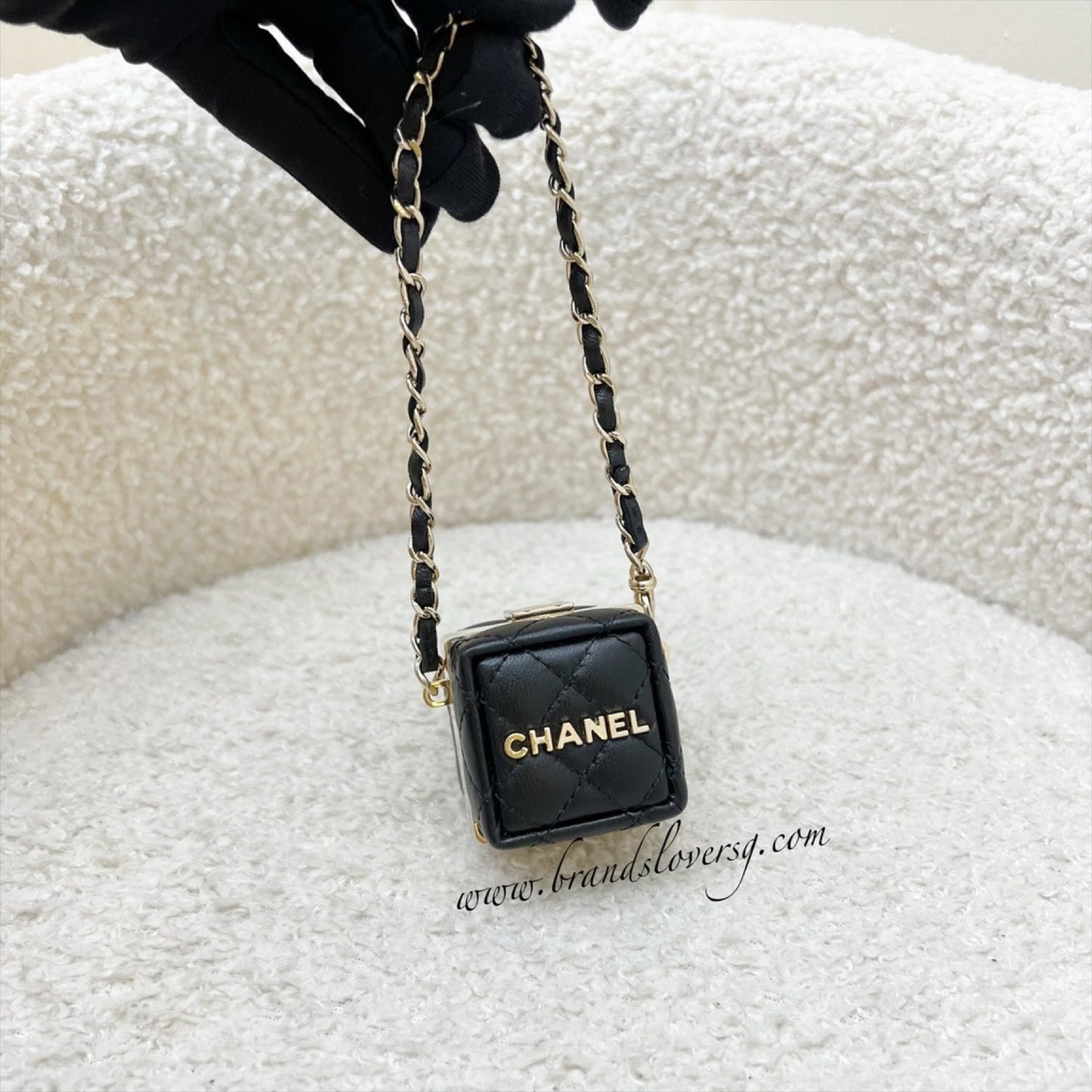 Chanel Cube Bag Charm in Black Lambskin and GHW