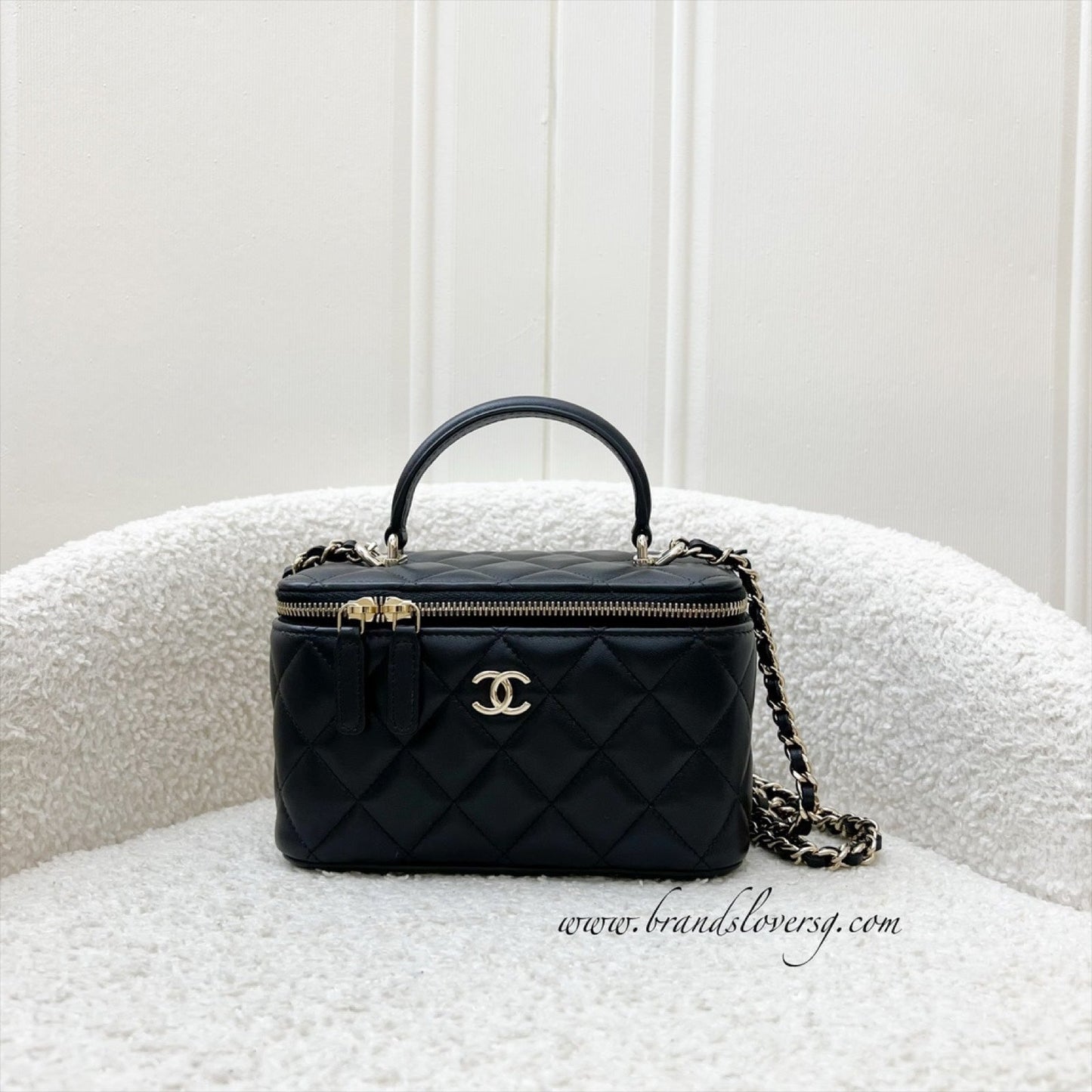 Chanel Top Handle Small Vanity in Black Lambskin and LGHW Handbag