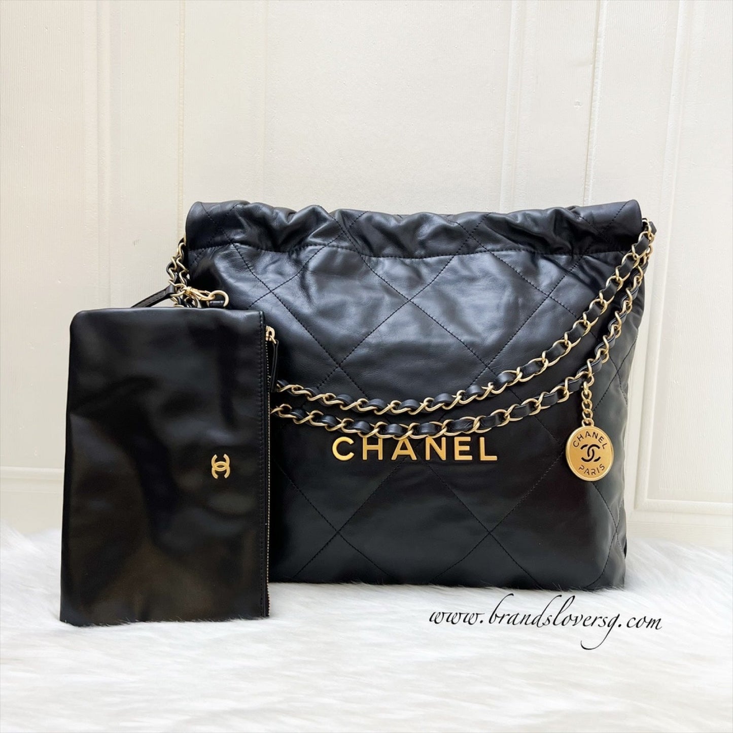 Chanel 22 Small Hobo Bag in Black Shiny Calfskin and AGHW (Model: AS3260)