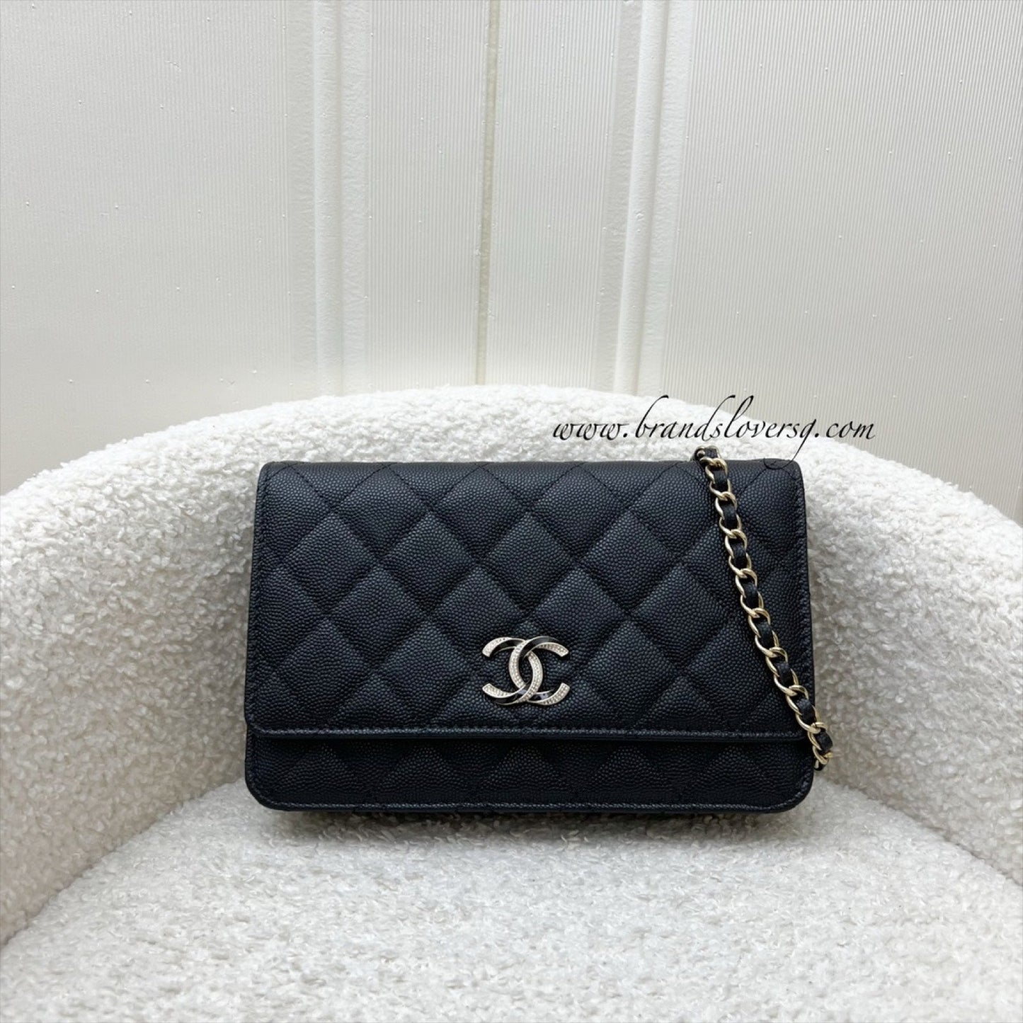 Chanel 23S Wallet on Chain WOC in Black Caviar, Diamantes Studded Logo and SHW (Model: AP3336) Crossbody