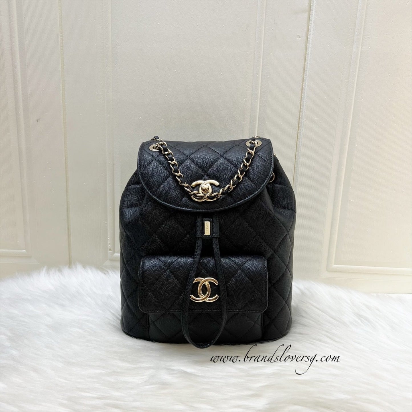 Chanel Duma Small / Medium Backpack in Black Caviar and LGHW (Model: AS1371)