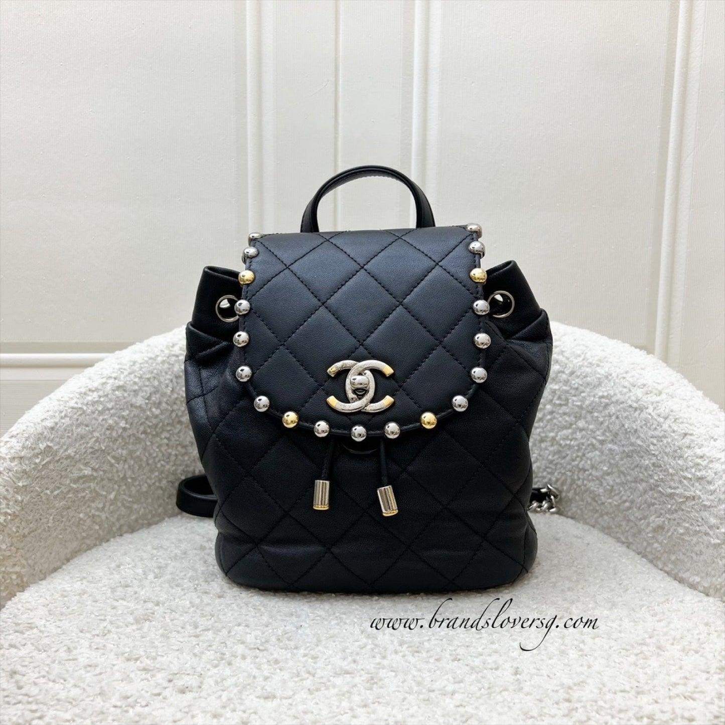 Chanel Studded Mini Backpack in Black Calfskin and 2-tone HW