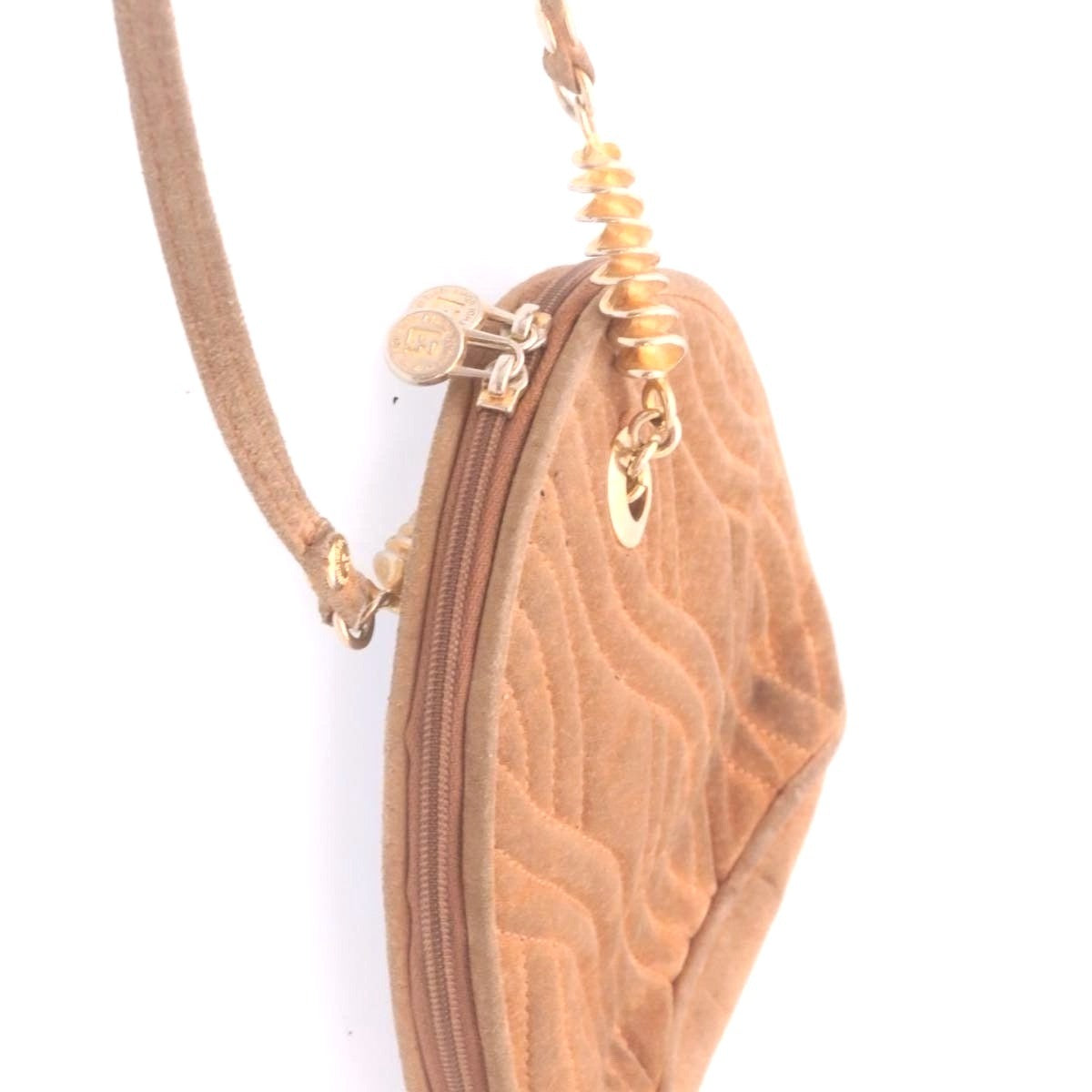 RARE, Fendi, caramel quilted suede, two way style purse with a 'pasta' or ' ' design in the quilted suede & hardware