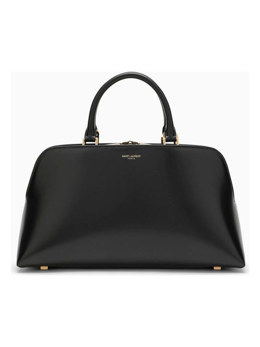 Luxury Saint Laurent Trending 2025 Women's Small Shiny Leather Duffle Bag in Black | 7634782ZA0W
