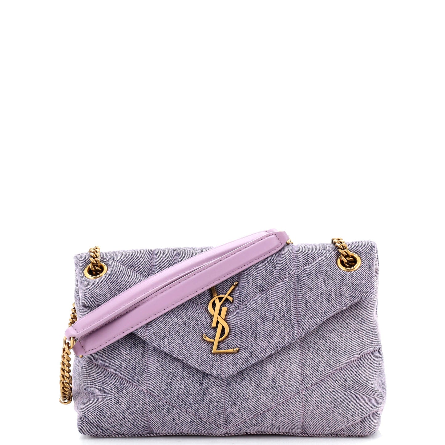 Luxury Saint Laurent Trending 2026 Loulou Puffer Shoulder Bag Quilted Vintage Denim Small