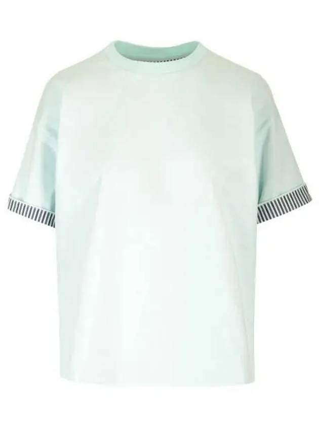 Luxury Bottega Veneta Double Layer Cotton Check Short Sleeve T-Shirt Mint
