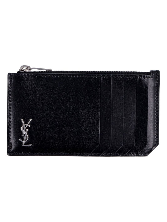 Luxury Saint Laurent Trending 2026 Men's Monogram Zip Credit Card Holder in Black | 6298991JB0E