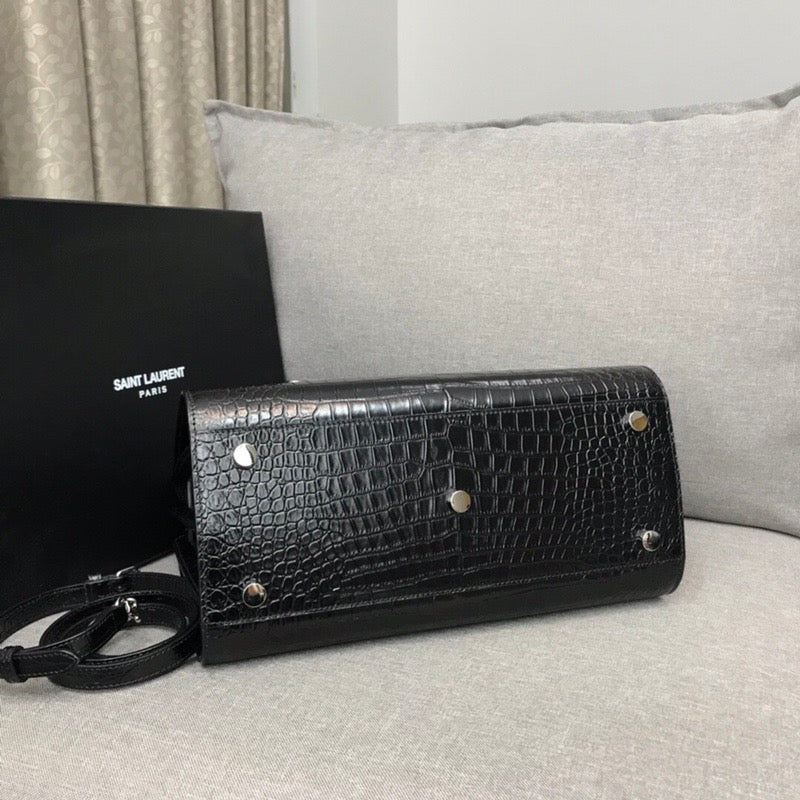 Yves Saint Laurent Sac De Jour Small In Embossed Crocodile Black Luxury Handbag
