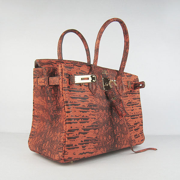 Hermes Birkin 30cm Lizard Pattern Handbag 6088 Orange/ Golden