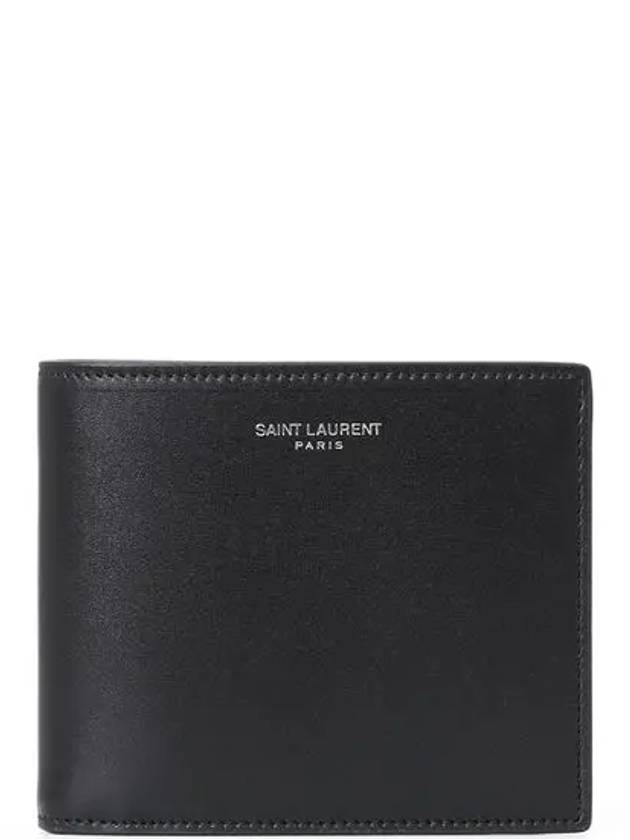 Luxury Saint Laurent Trending 2026 Smooth Leather Classic Logo Half Wallet Black