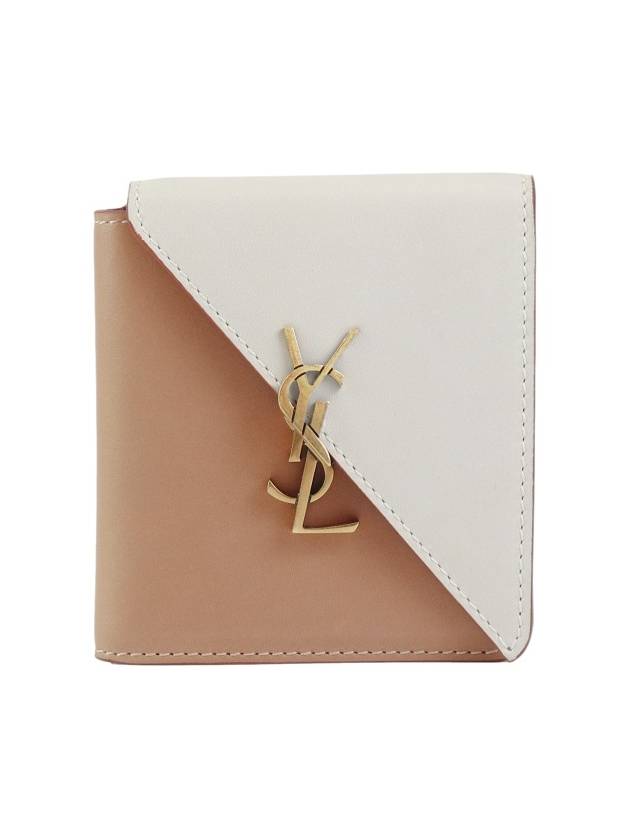 Luxury Saint Laurent Trending 2026 Women's Jamie Fold Monogram Bicolor Half Wallet Beige