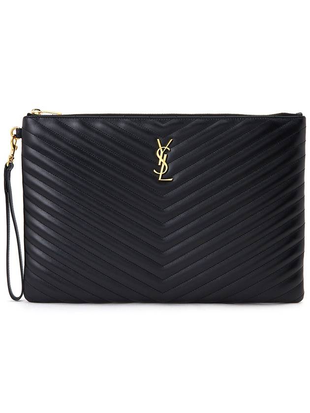 Luxury Saint Laurent Trending 2026 Matelasse Leather Document Holder Black
