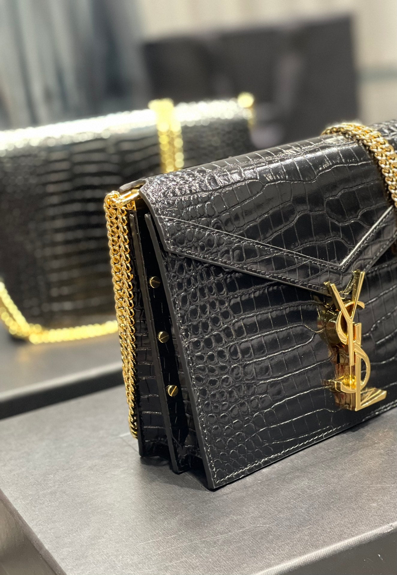 Yves Saint Laurent Cassandra Medium Chain Bag Black.6in/