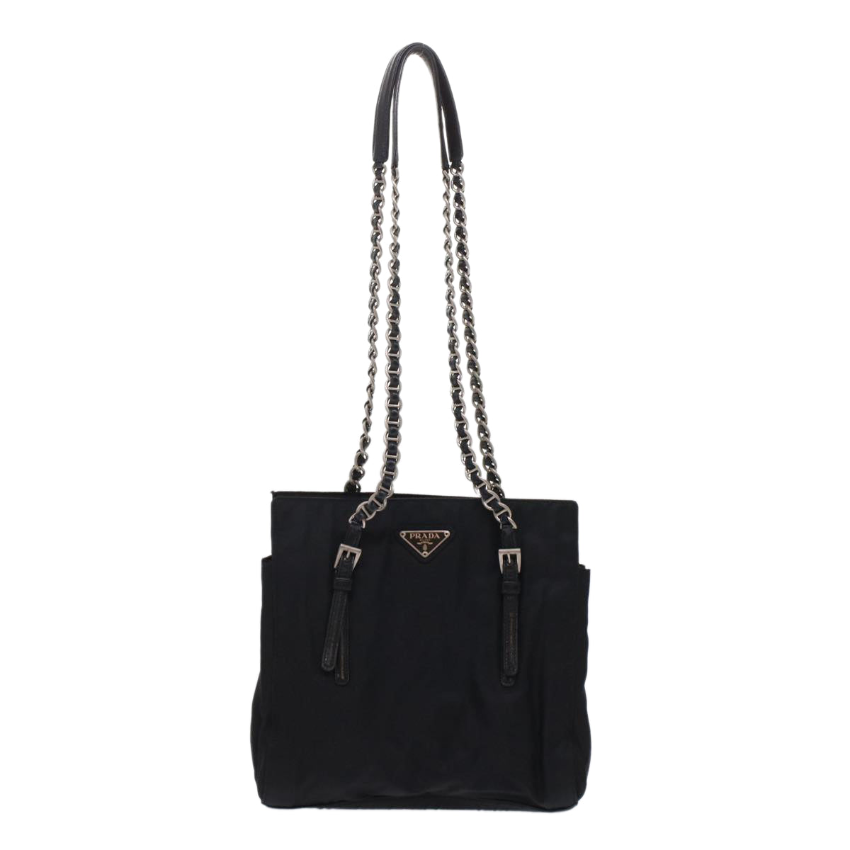 PRADA Chain Shoulder Bag Nylon Black Auth