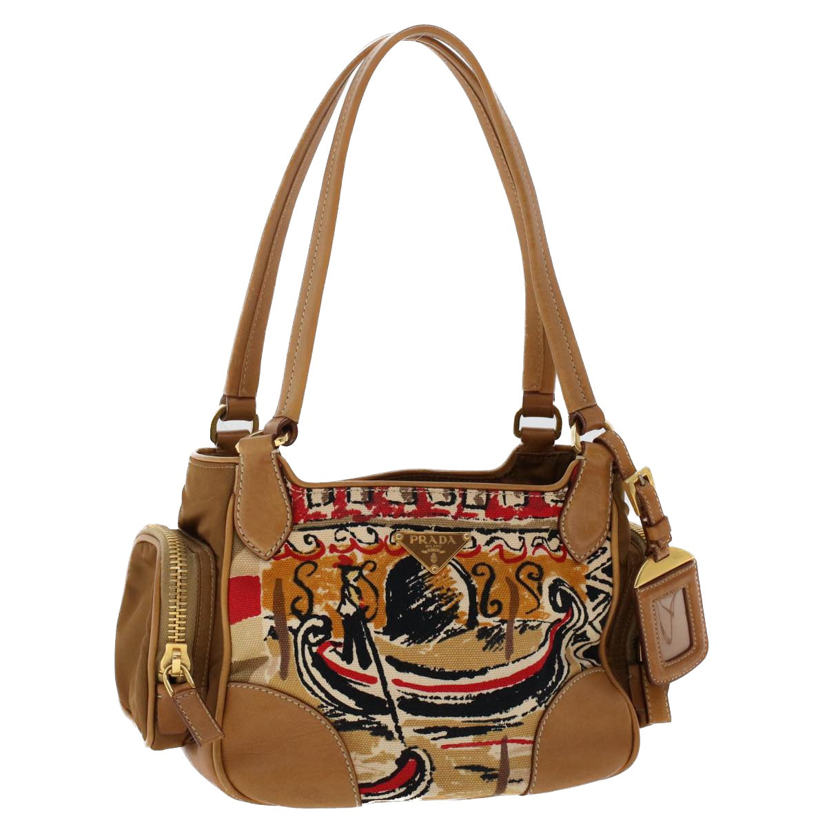 PRADA Shoulder Bag Canvas Brown Auth