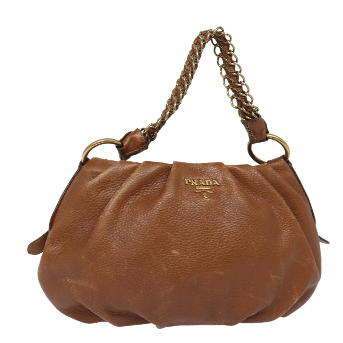PRADA Chain Shoulder Bag Leather Brown Auth