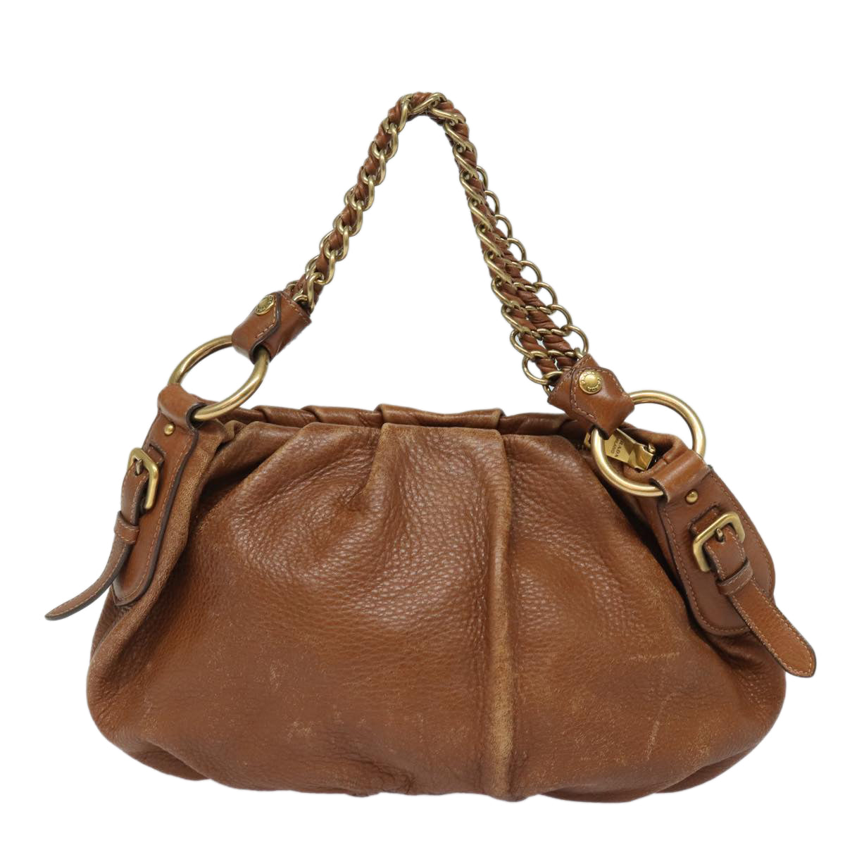 PRADA Chain Shoulder Bag Leather Brown Auth