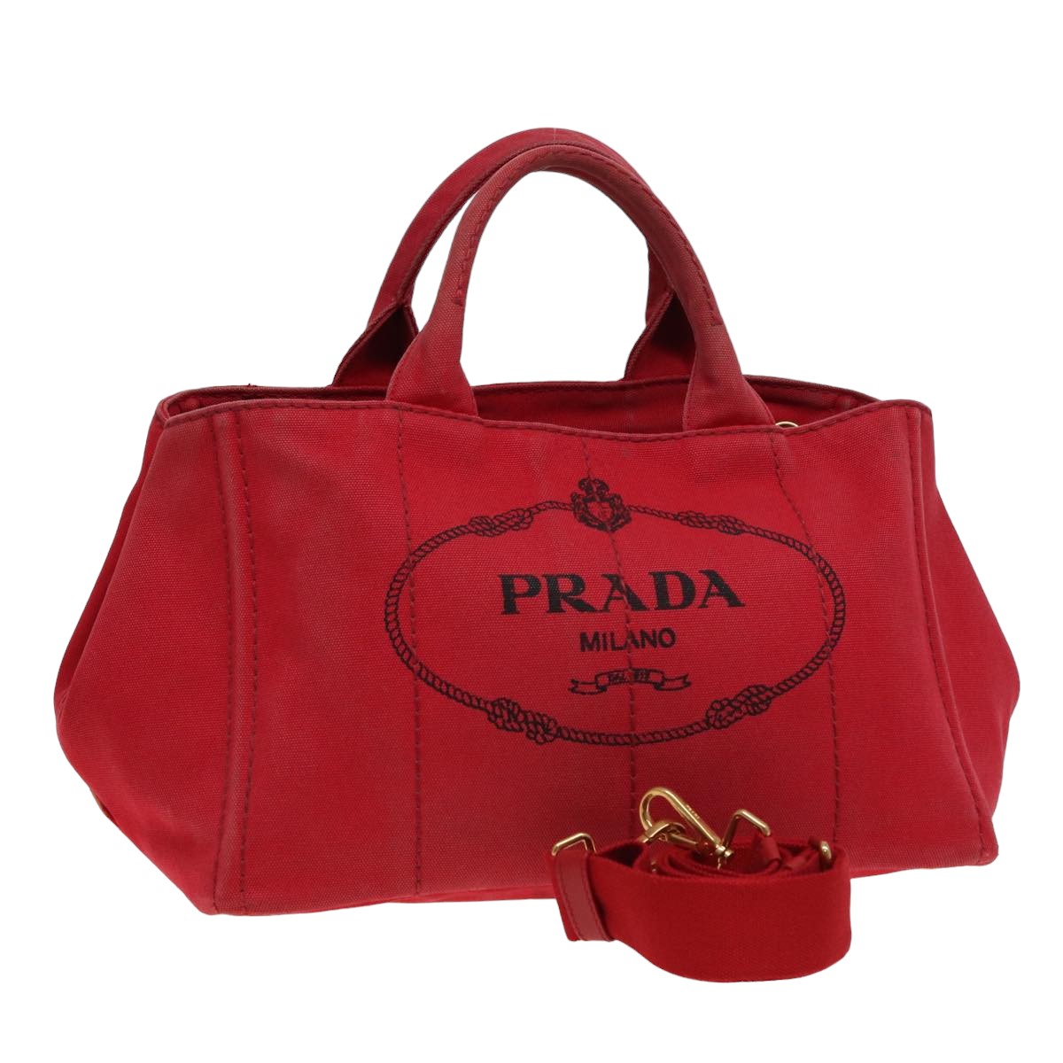 PRADA Canapa MM Hand Bag Canvas 2way Red Auth