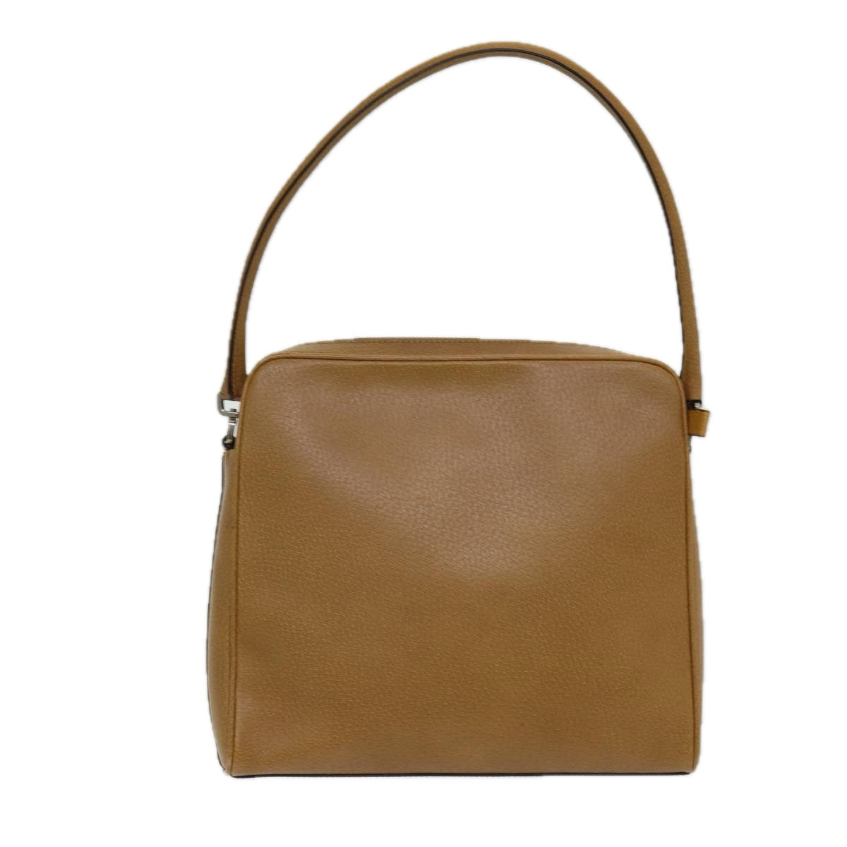 PRADA Shoulder Bag Leather Brown Silver Auth