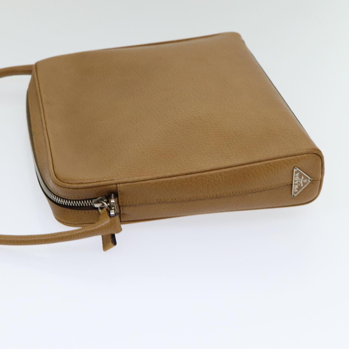PRADA Shoulder Bag Leather Brown Silver Auth