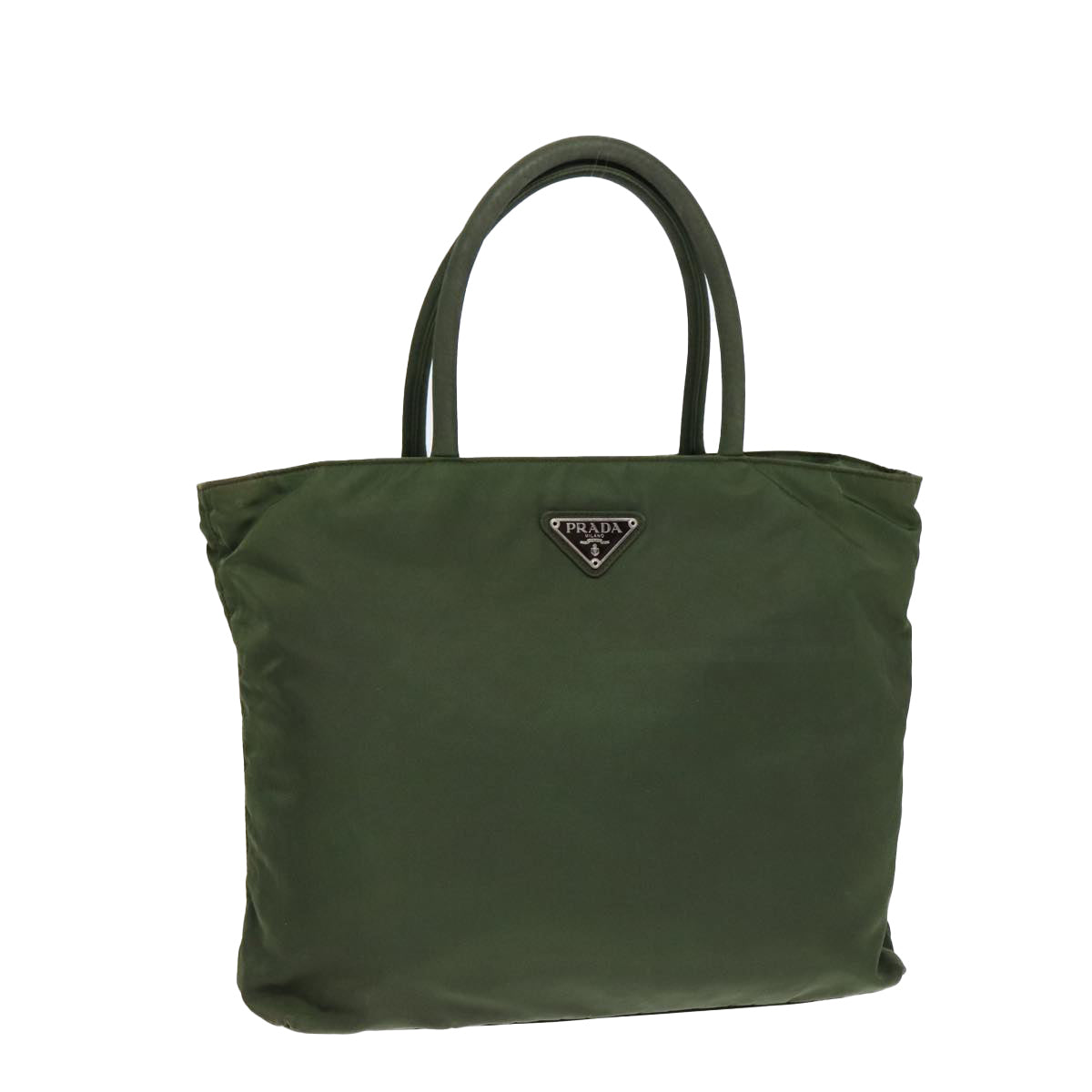 PRADA Tote Bag Nylon Khaki Silver Auth