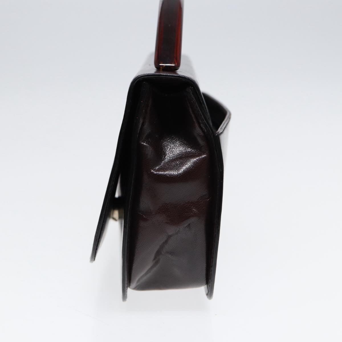 PRADA Hand Bag Leather Silver Brown Auth