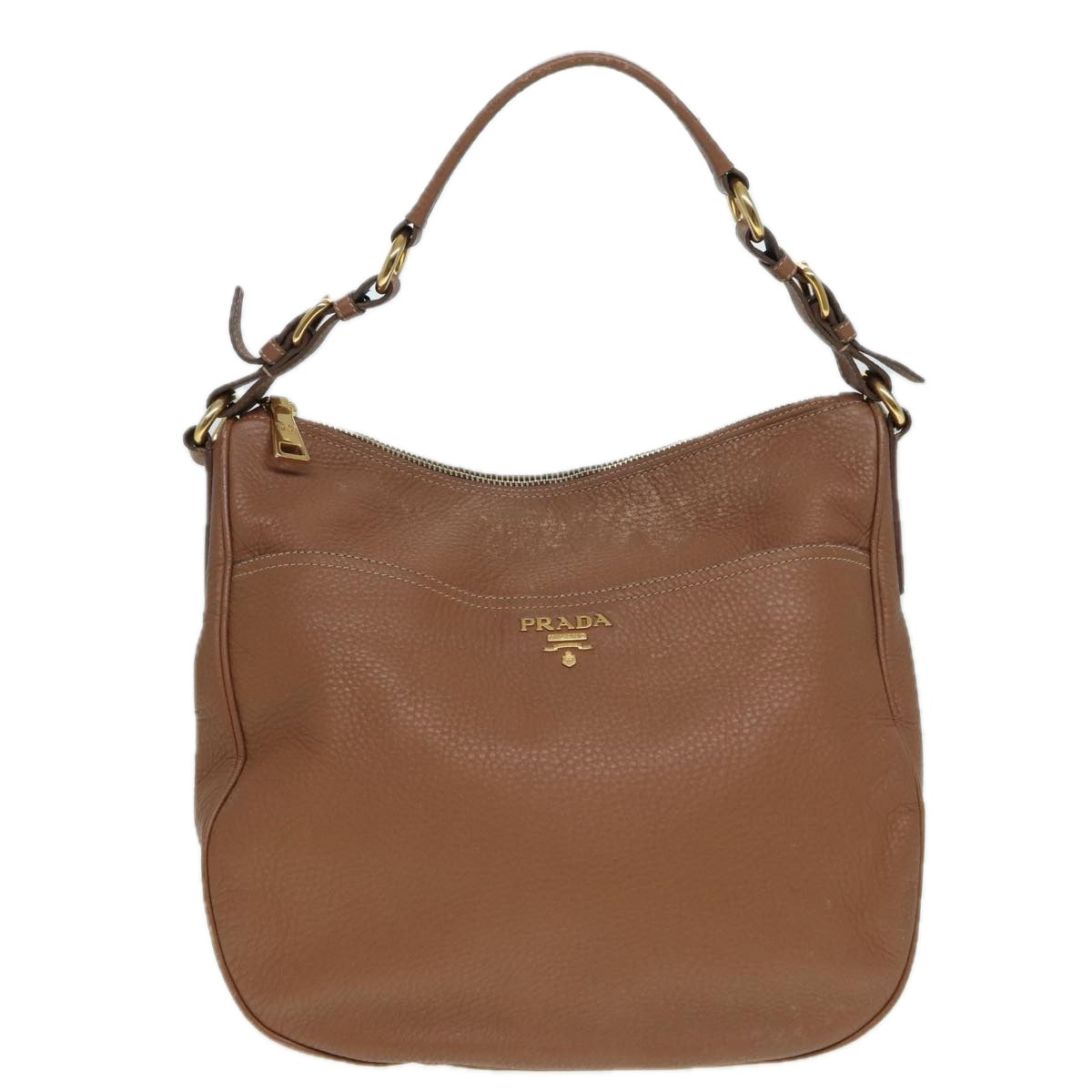 PRADA Shoulder Bag Leather Gold Brown Auth