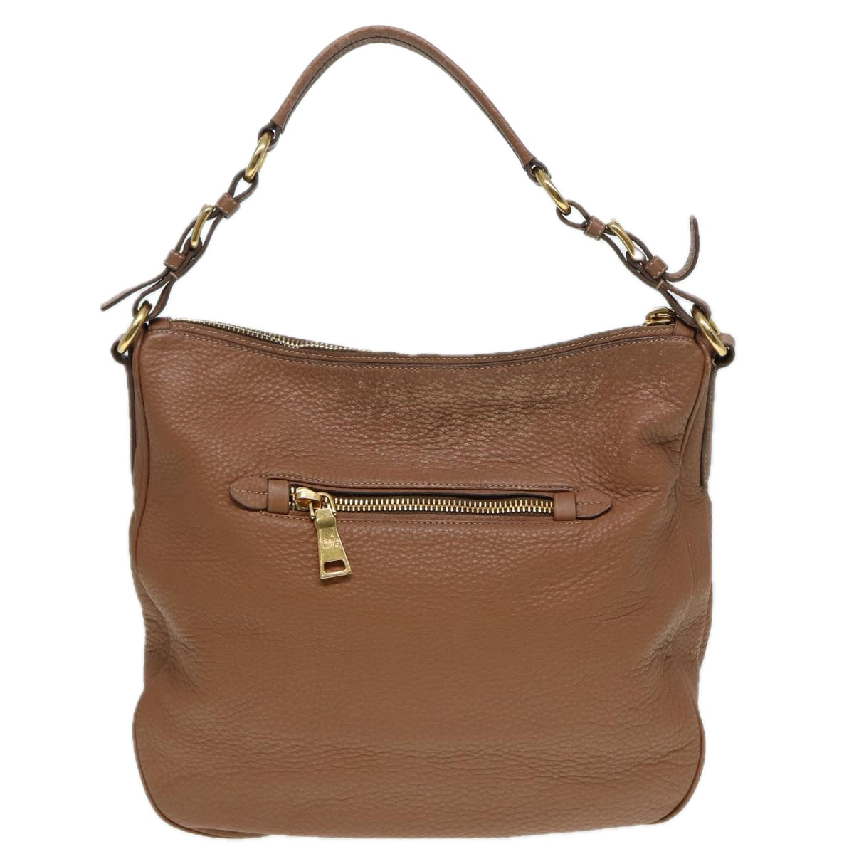 PRADA Shoulder Bag Leather Gold Brown Auth