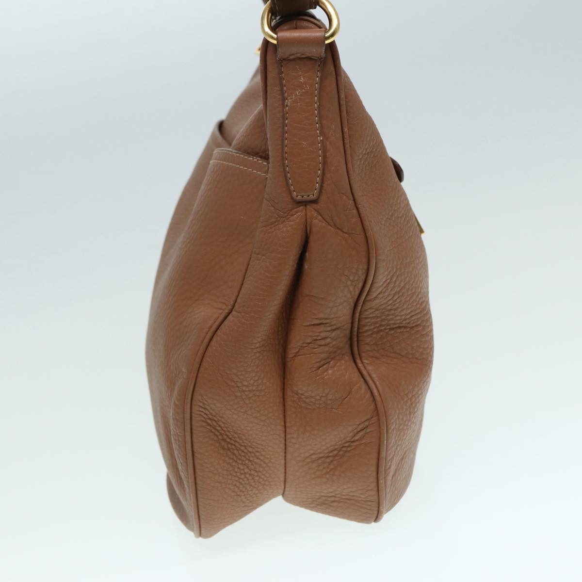 PRADA Shoulder Bag Leather Gold Brown Auth