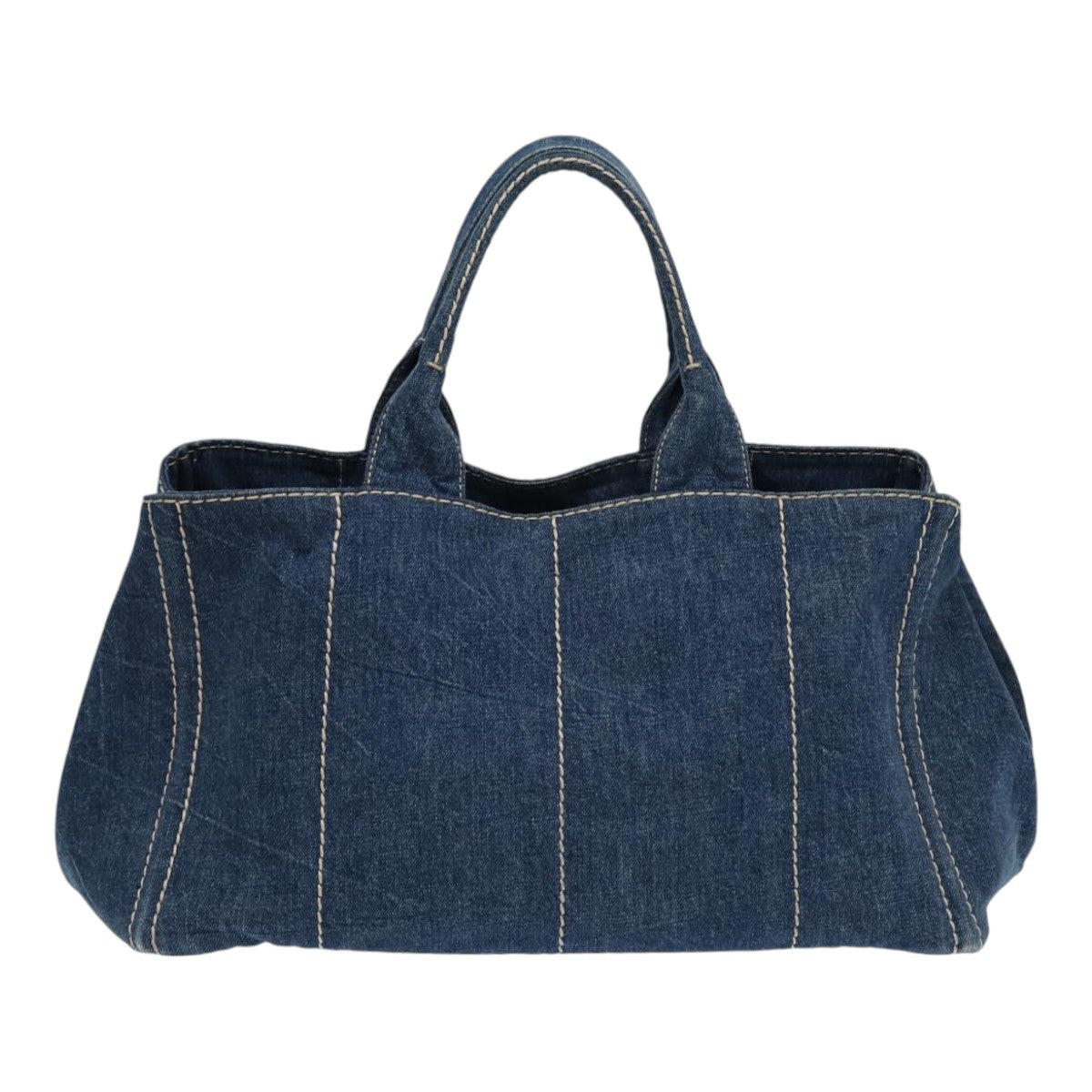 PRADA Canapa GM Hand Bag Denim Blue Gold Auth