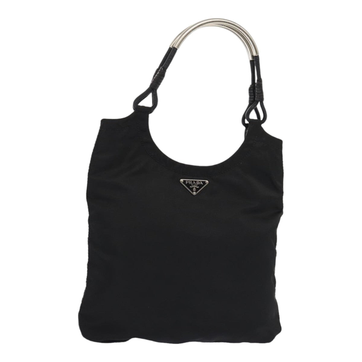 PRADA Hand Bag Nylon Black Silver Auth