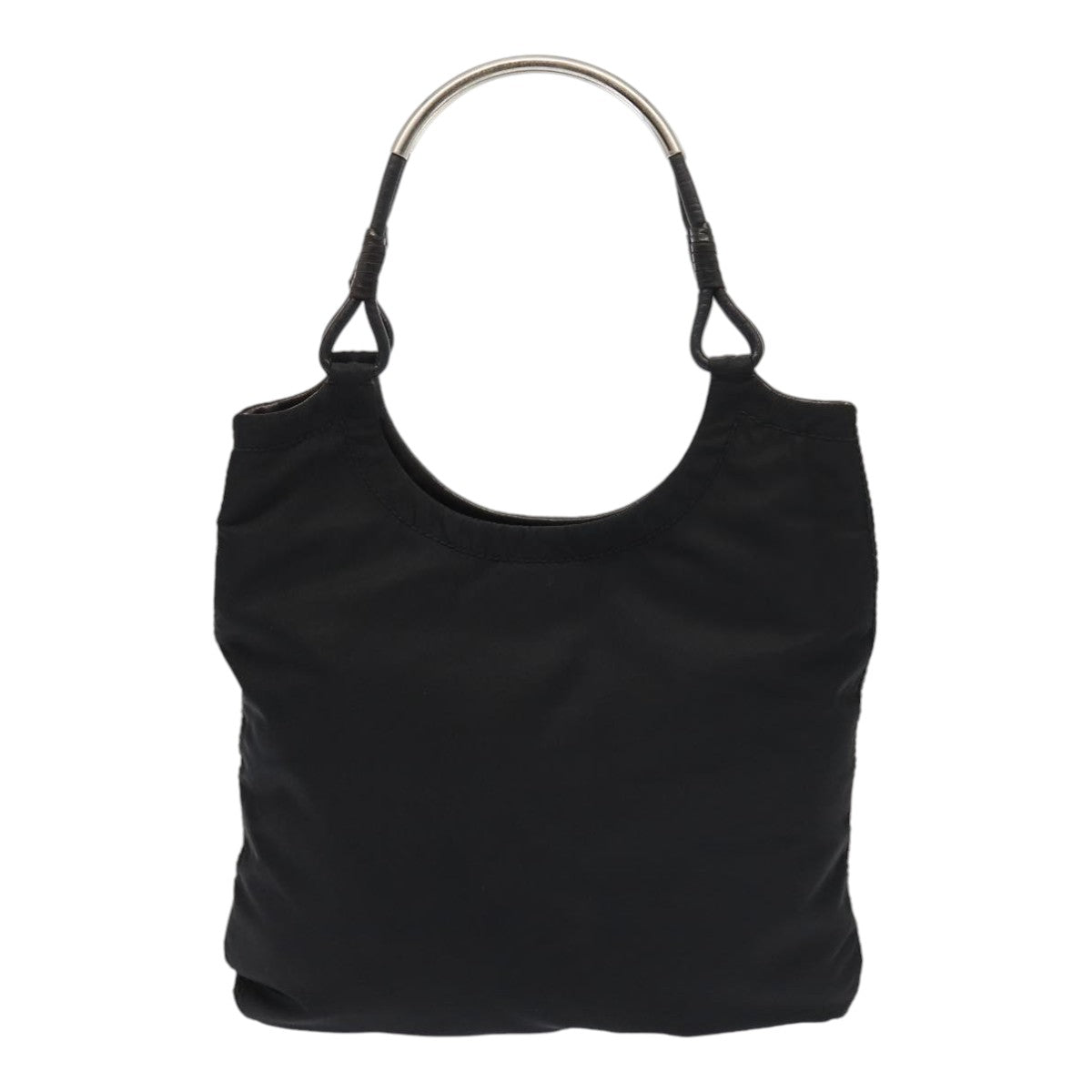 PRADA Hand Bag Nylon Black Silver Auth