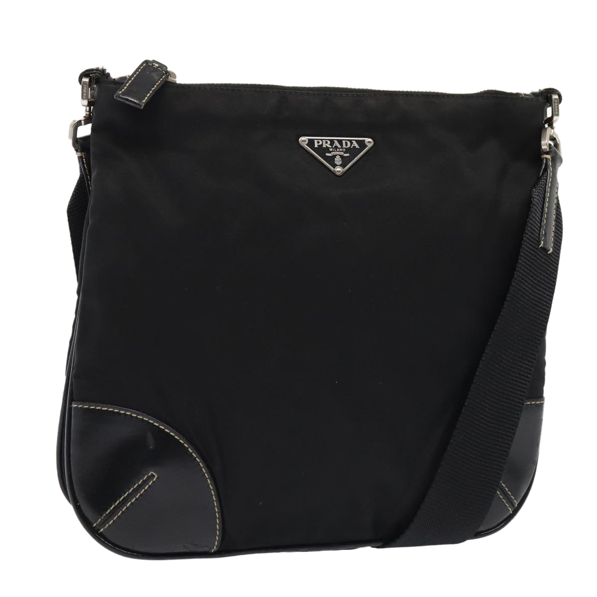 PRADA Shoulder Bag Nylon Black Silver Auth