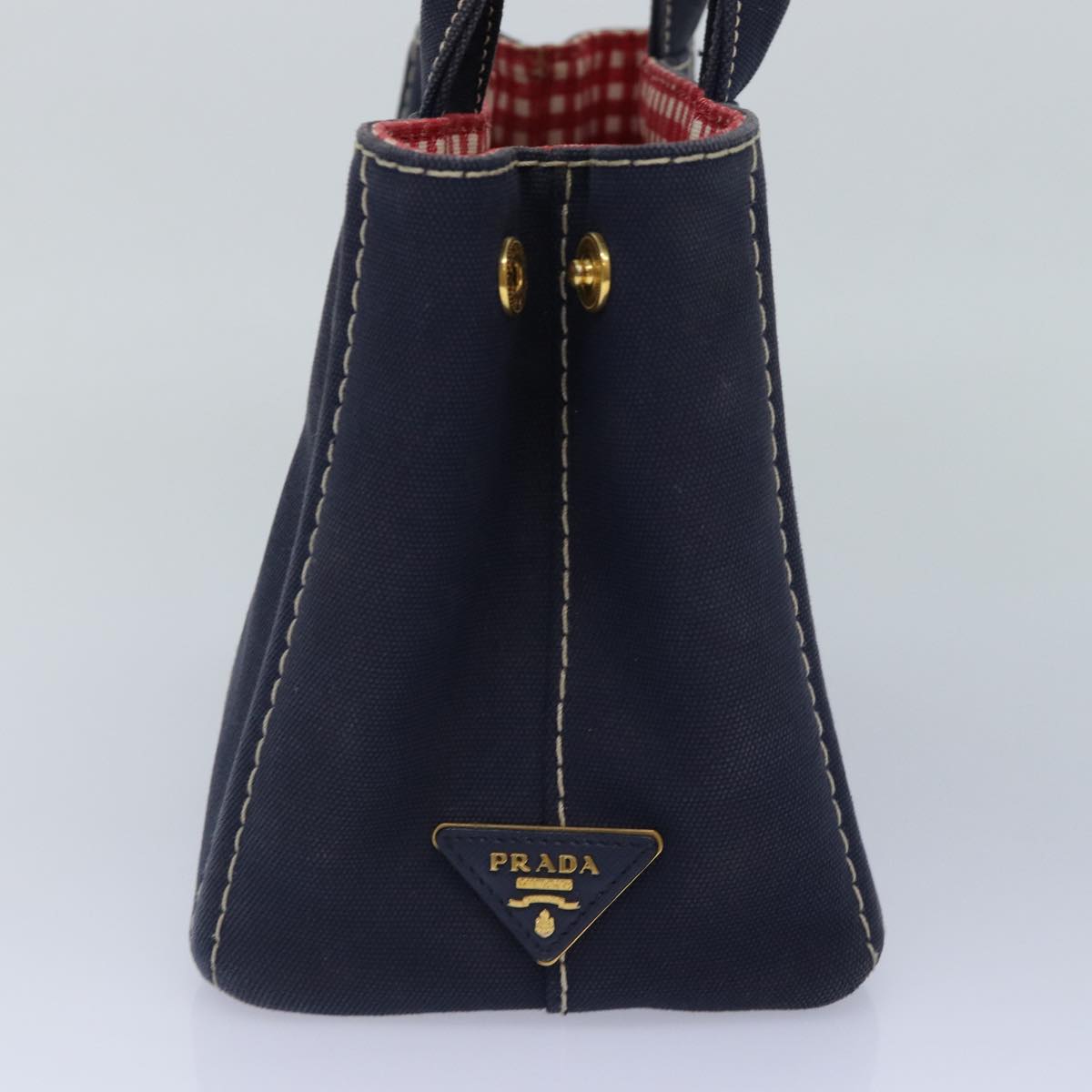 PRADA Canapa PM Hand Bag Canvas Navy Gold Auth