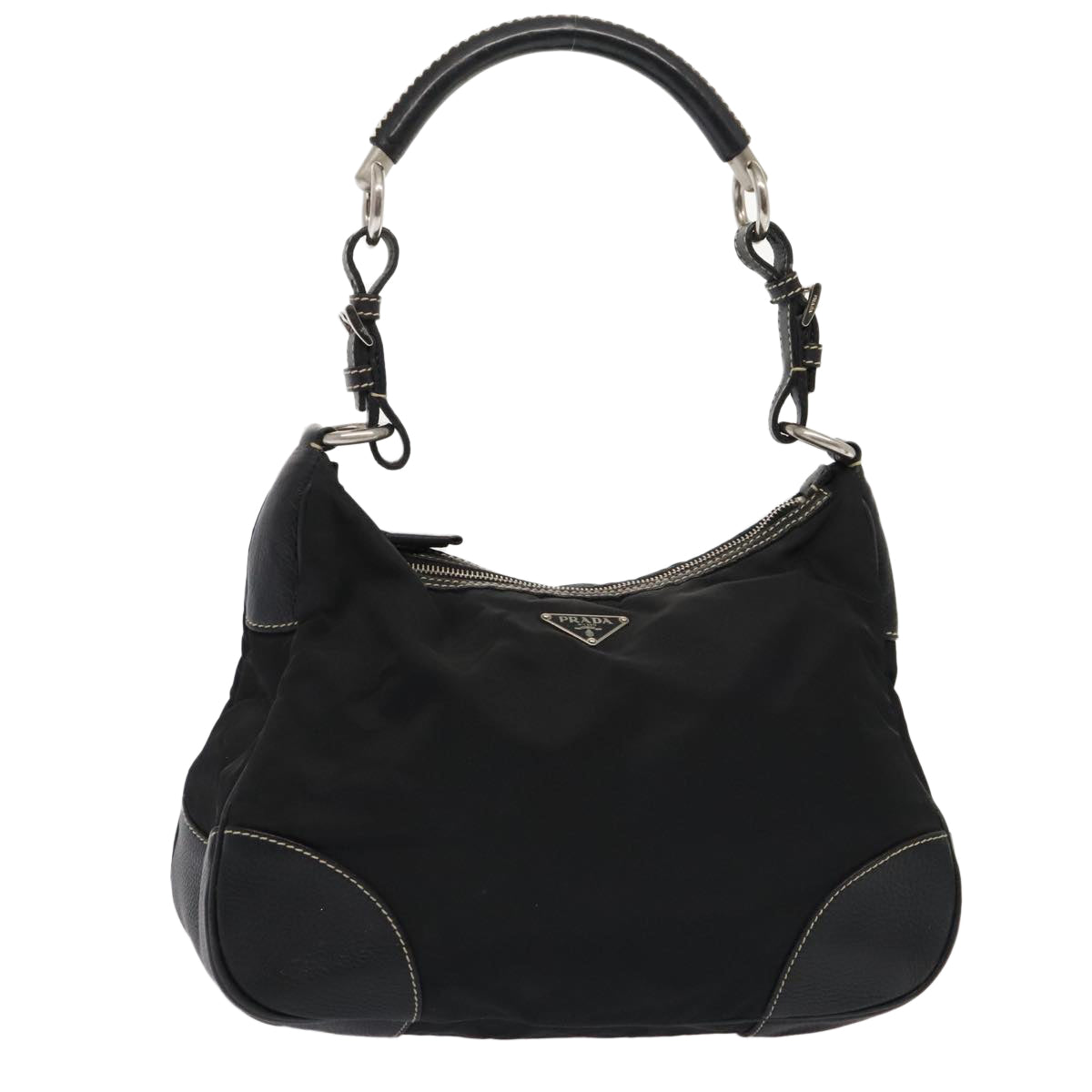 PRADA Shoulder Bag Nylon Black Silver Auth