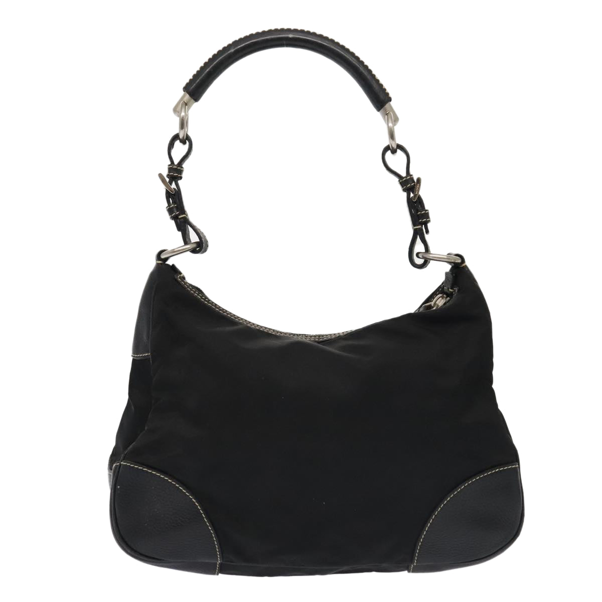 PRADA Shoulder Bag Nylon Black Silver Auth