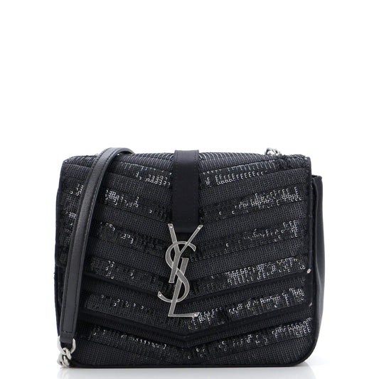 Luxury Saint Laurent Trending 2025 Sulpice Flap Bag Sequin Matelasse Chevron Satin Small
