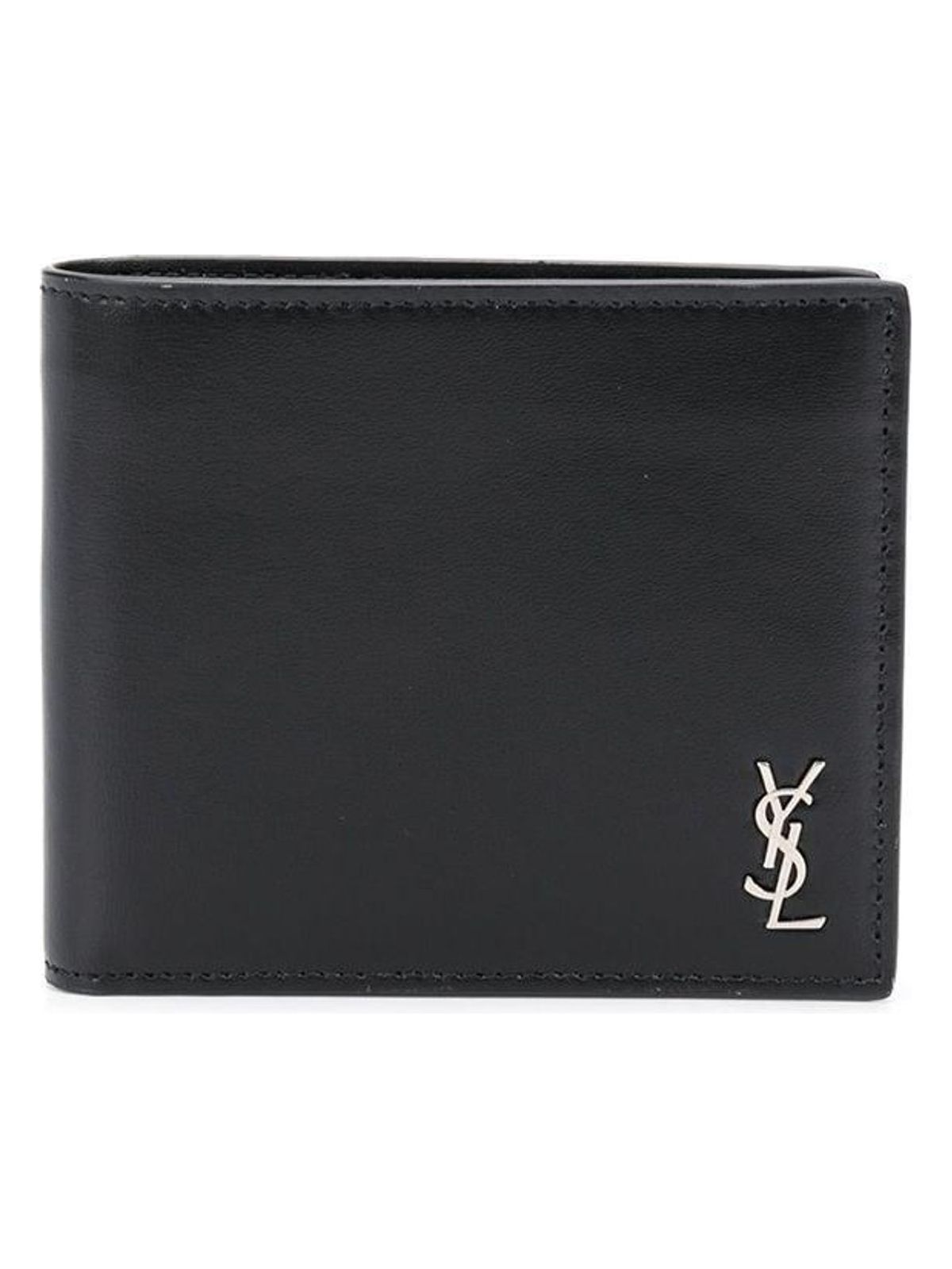 Luxury Saint Laurent Trending 2026 Men's Logo Plaque Bi-Fold Wallet in Black | Size UNICA | 6077271JB0E