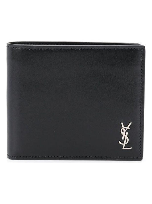 Luxury Saint Laurent Trending 2026 Men's Logo Plaque Bi-Fold Wallet in Black | Size UNICA | 6077271JB0E