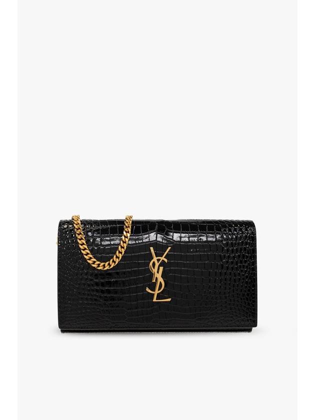 Luxury Saint Laurent Trending 2026 Cassandre Chain Crocodile Embossing Leather Long Wallet Black