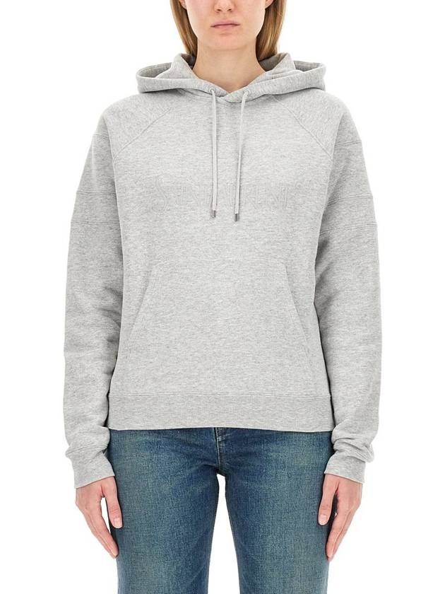 Luxury Saint Laurent Trending 2026 Logo Kangaroo Pocket Fleece Hoodie Grey