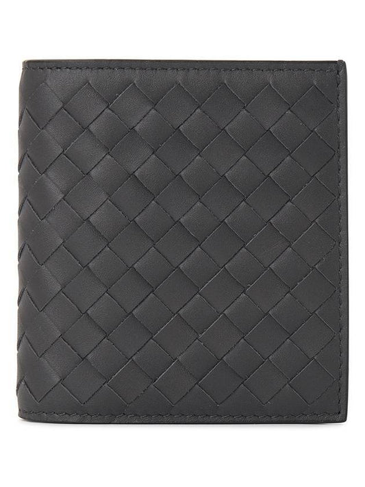 Luxury Bottega Veneta Intrecciato Leather Half Wallet Dark Grey